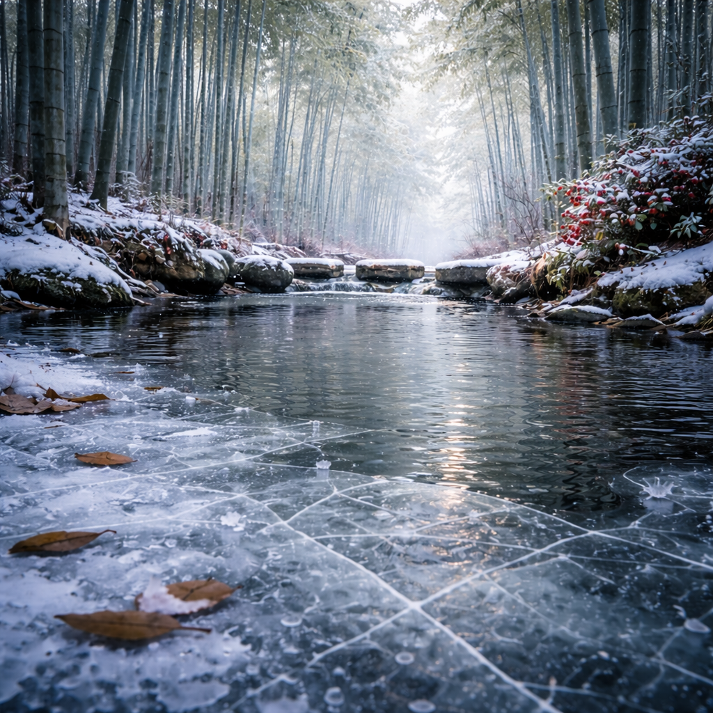 Winter bamboo scene